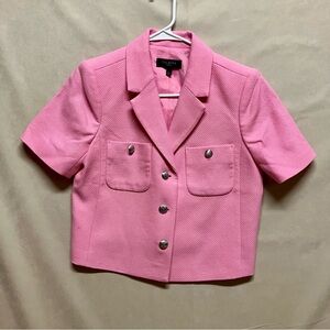Talbots Texture Blazer Jacket Women 6P Pink Short Sleeve Cropped Coquette Preppy